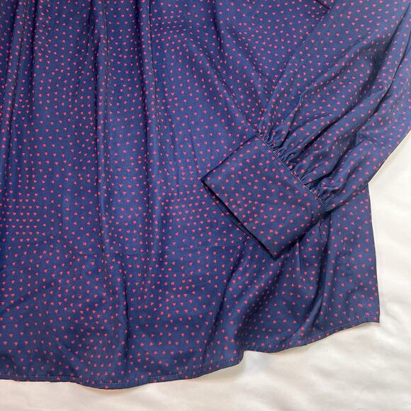 ModCloth Blouse Plus Size 3X Navy Blue Red Hearts AOP Long Sleeve Silky Button - Picture 14 of 16